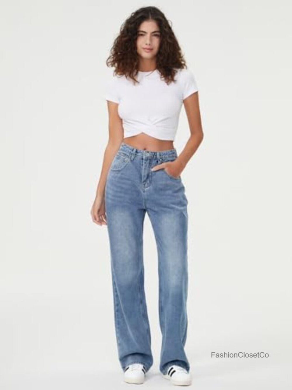 High Waisted Baggy Wide Leg Boyfriend Jeans Stretchy Denim Pants - Picture 5 of 6